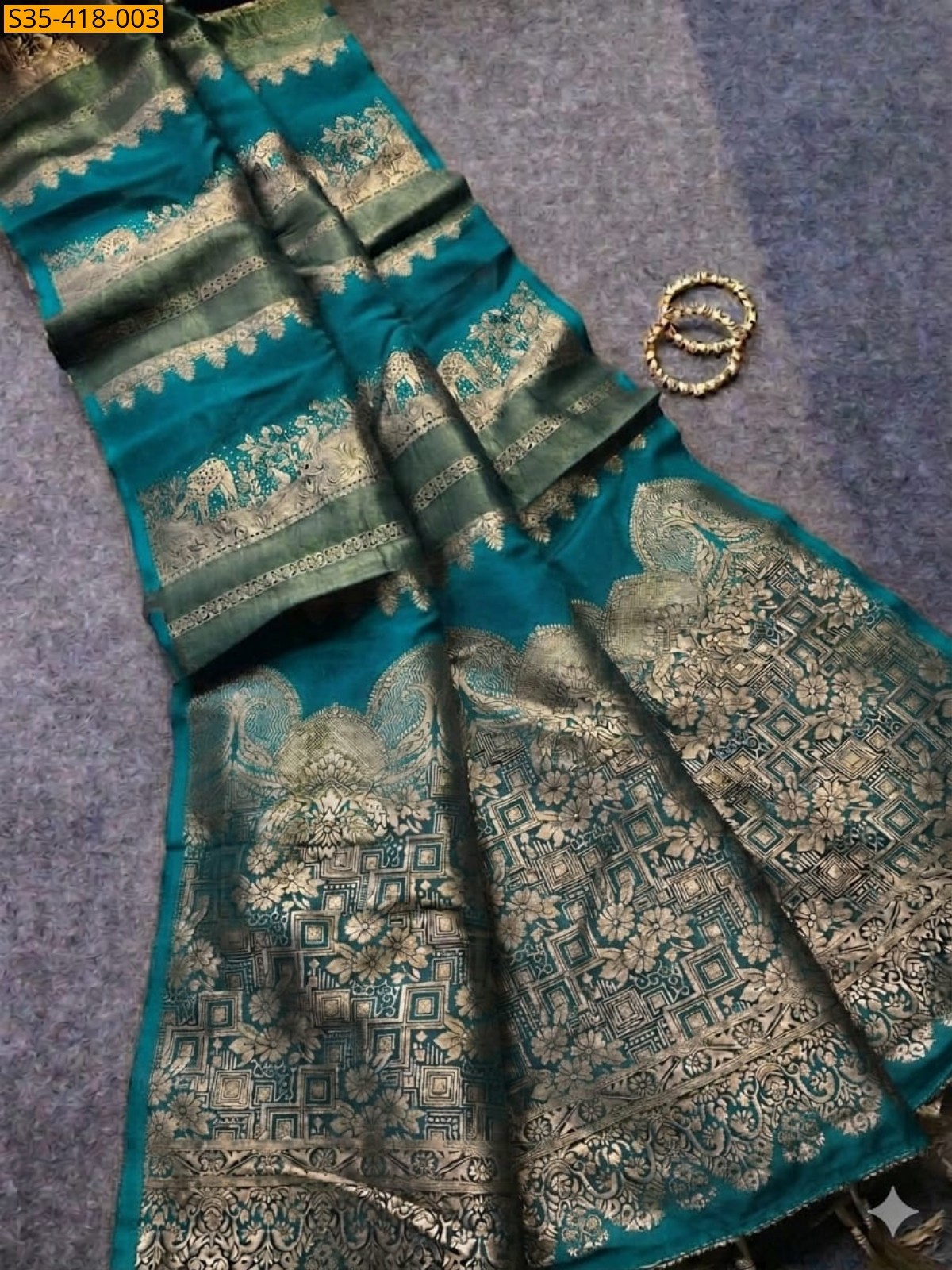 Rama Blue Fancy  Crepe Khadi Tissue Paithani Silk Saree