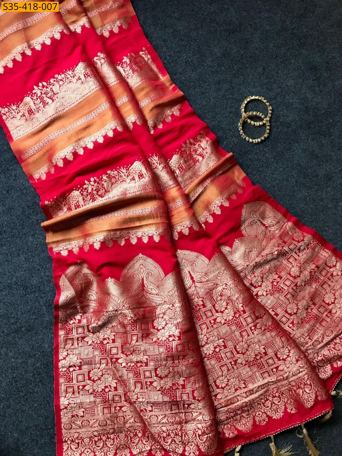 Red Fancy  Crepe Khadi Tissue Paithani Silk Saree