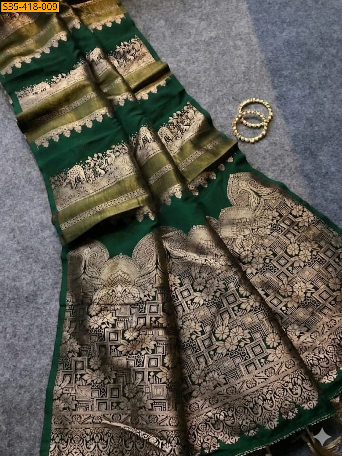 Green Fancy  Crepe Khadi Tissue Paithani Silk Saree