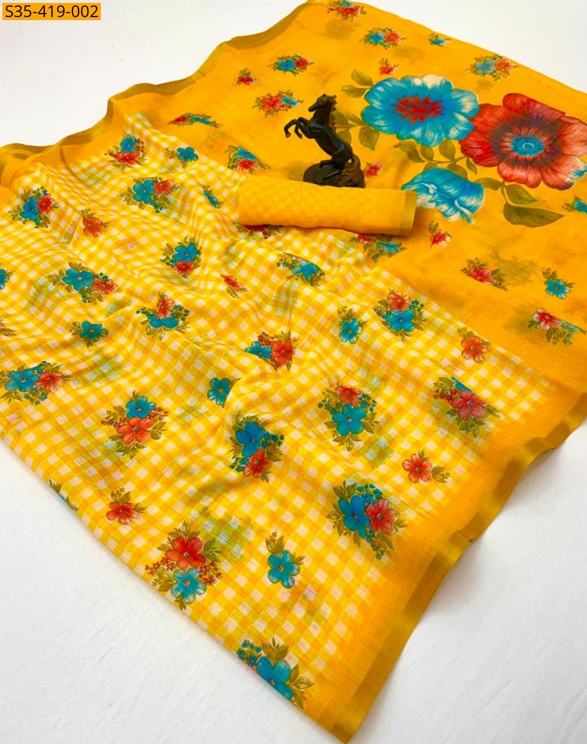 Dark Peach Fancy Linen Digital Printed Saree