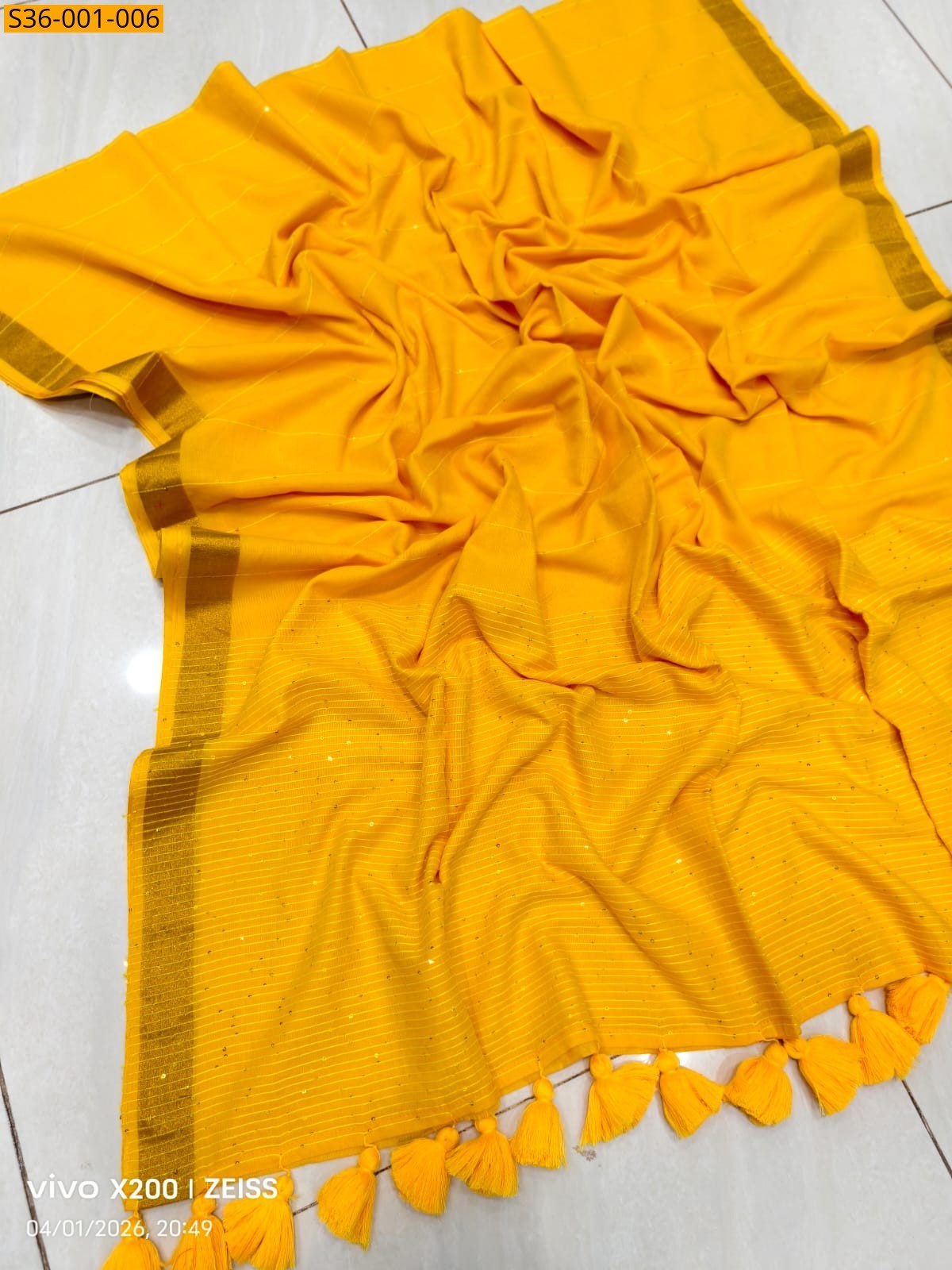 Yellow Fancy mul cotton saree