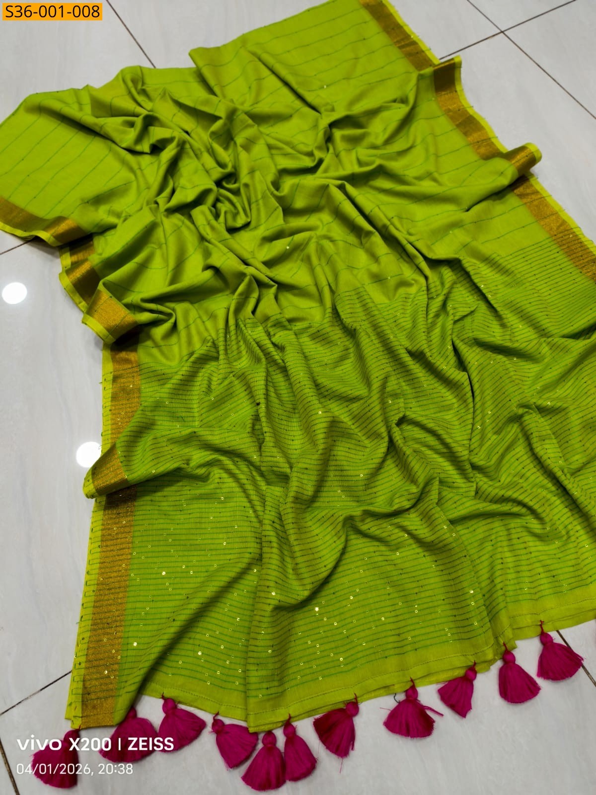 Light Green Fancy mul cotton saree