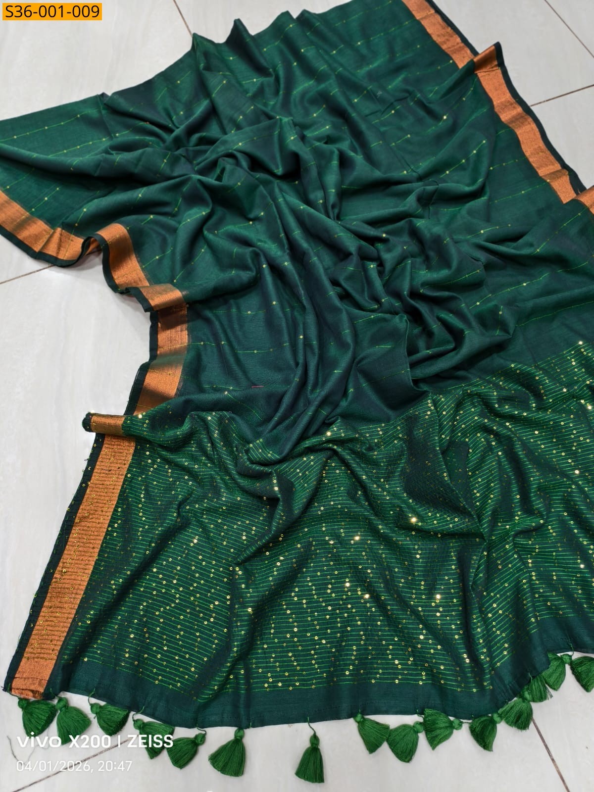 Green Fancy mul cotton saree