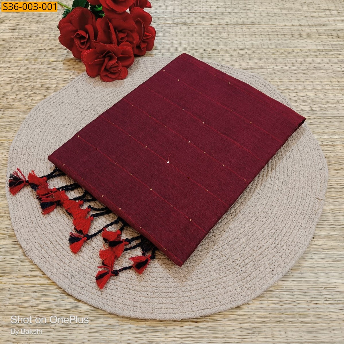Maroon Fancy Khadi Cotton Saree