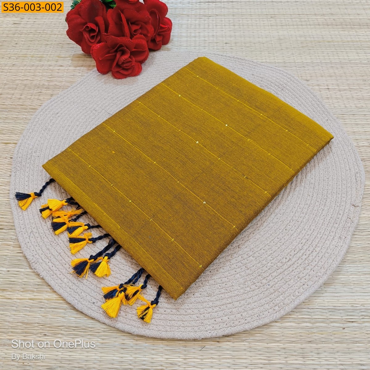Mustard Fancy Khadi Cotton Saree