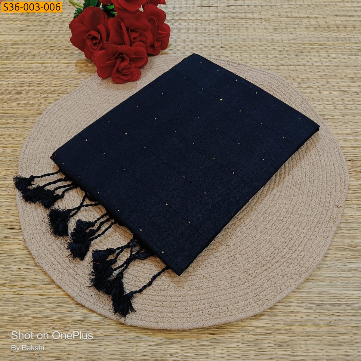 Black Fancy Khadi Cotton Saree