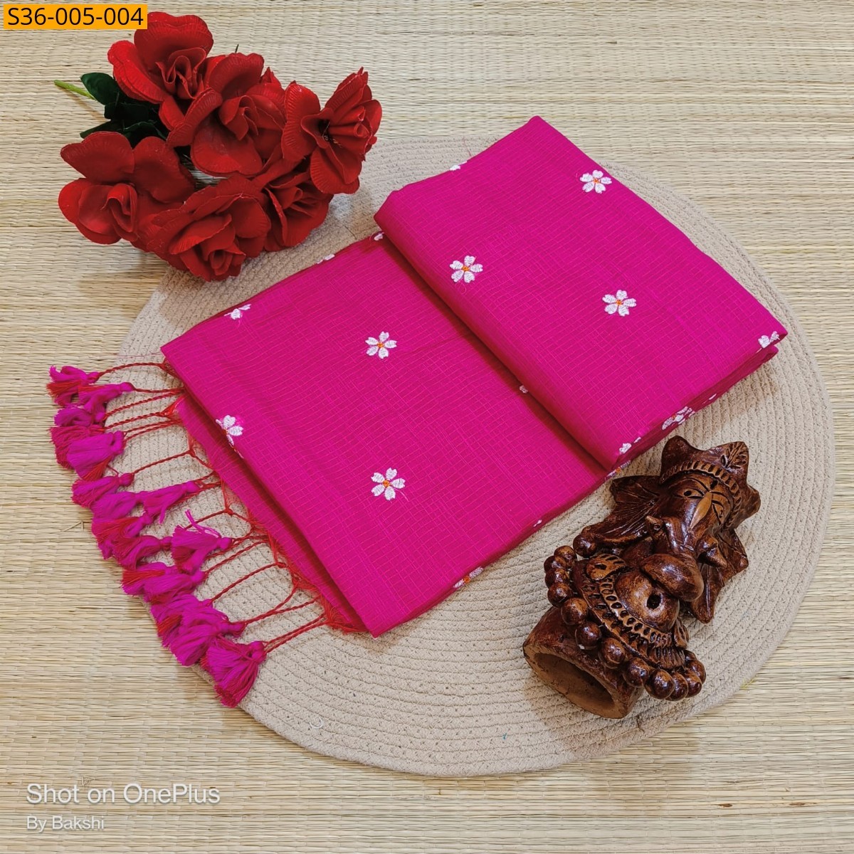 Dark pink Fancy Kota Cotton Saree