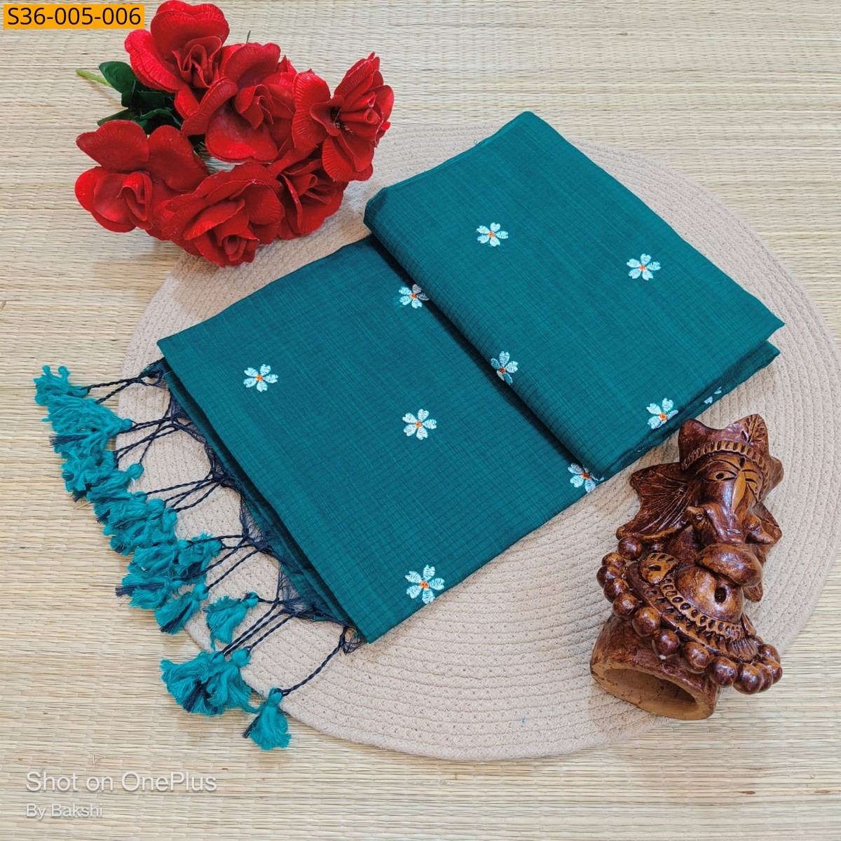 Rama Blue Fancy Kota Cotton Saree