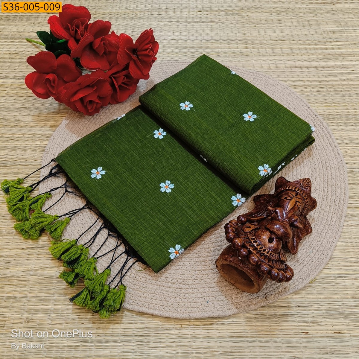 Olive Green Fancy Kota Cotton Saree