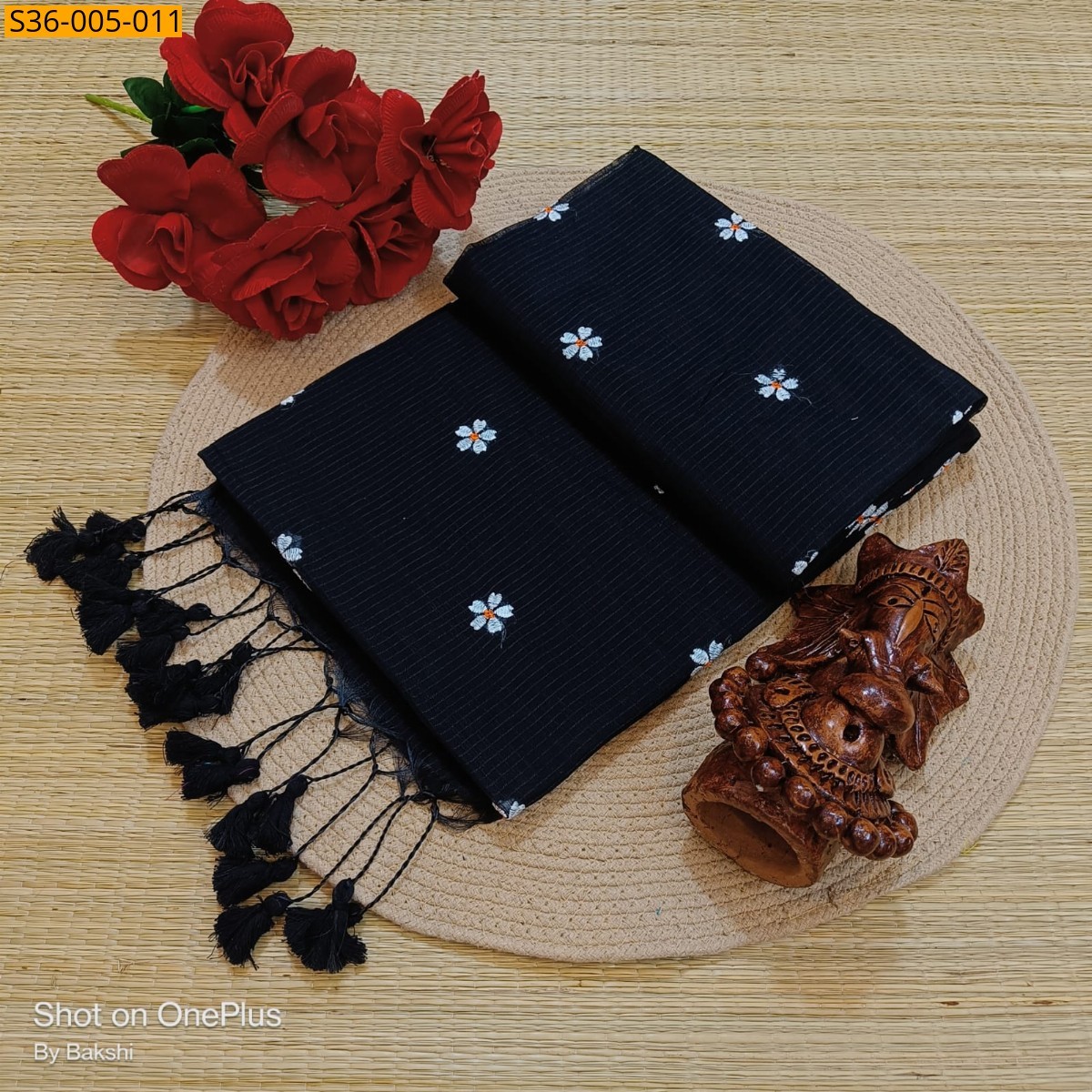 Black Fancy Kota Cotton Saree