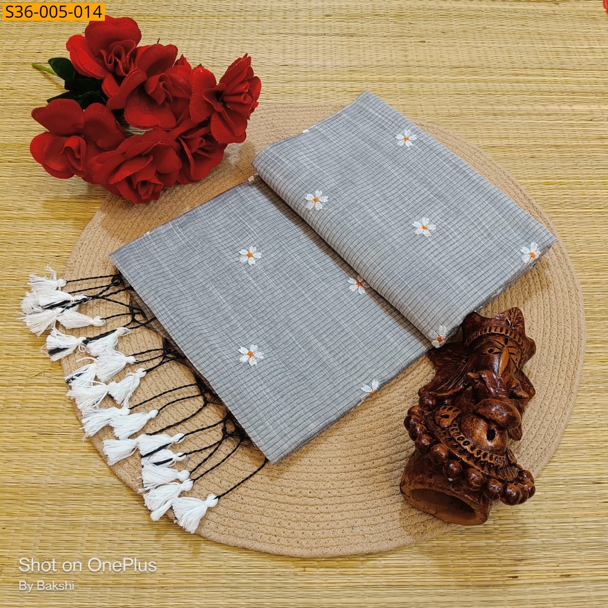 Grey Fancy Kota Cotton Saree