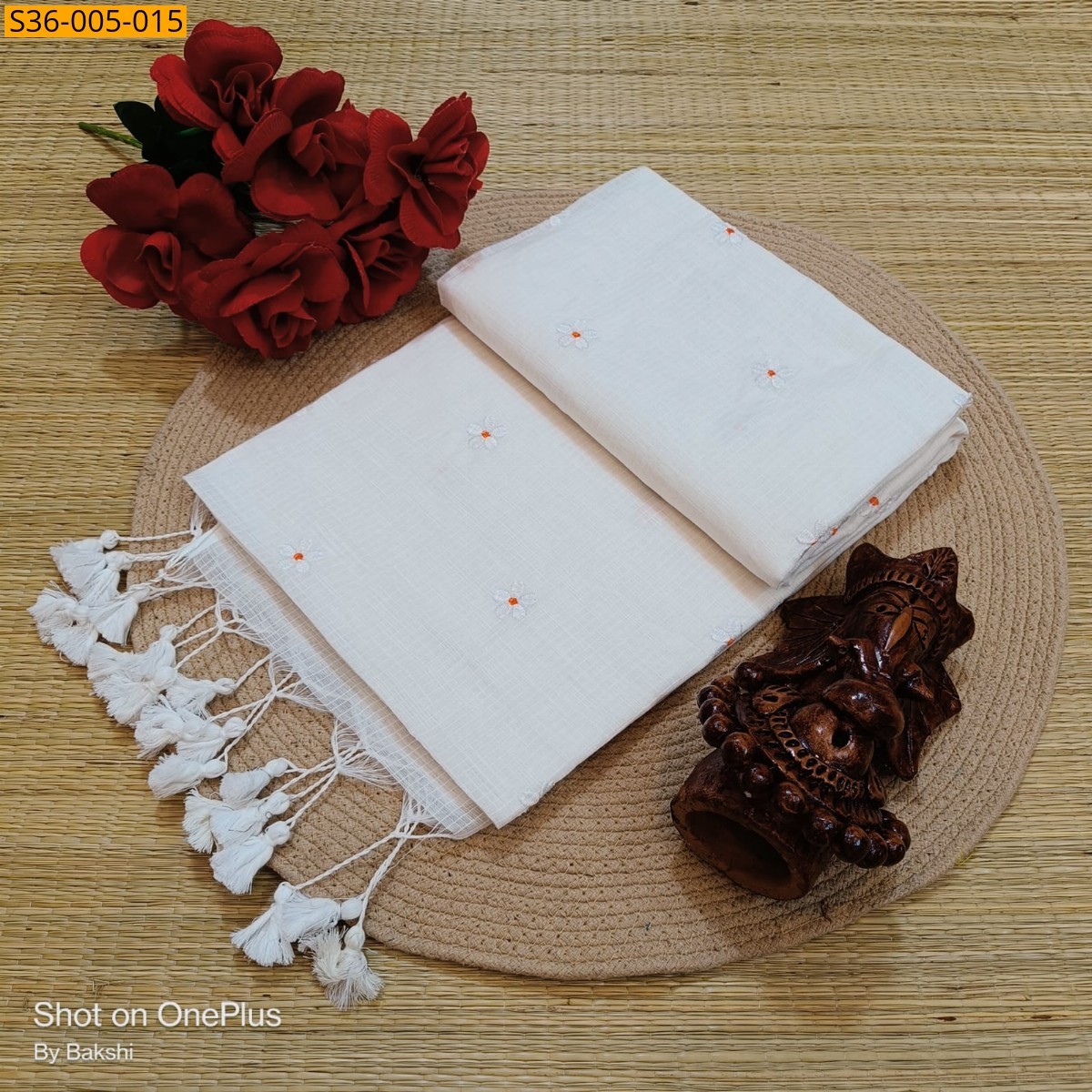 White Fancy Kota Cotton Saree
