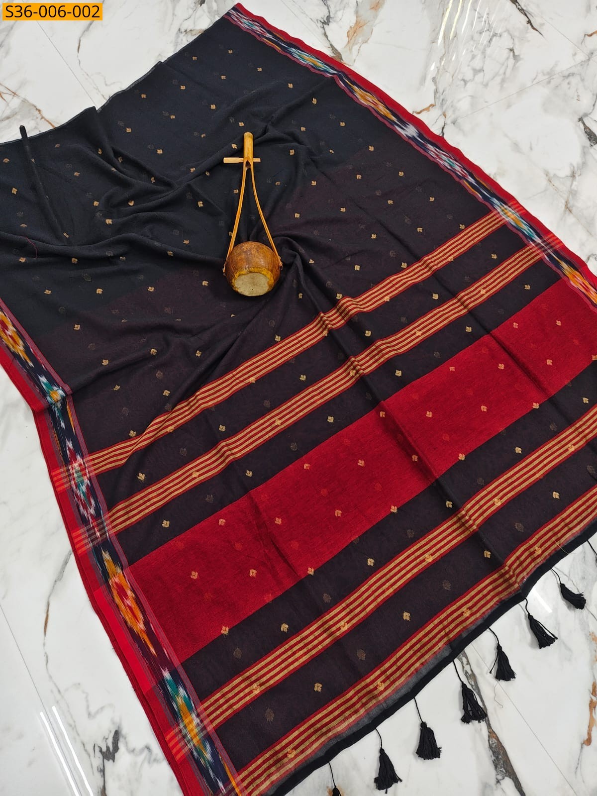 Black Fancy Bengal Cotton Saree