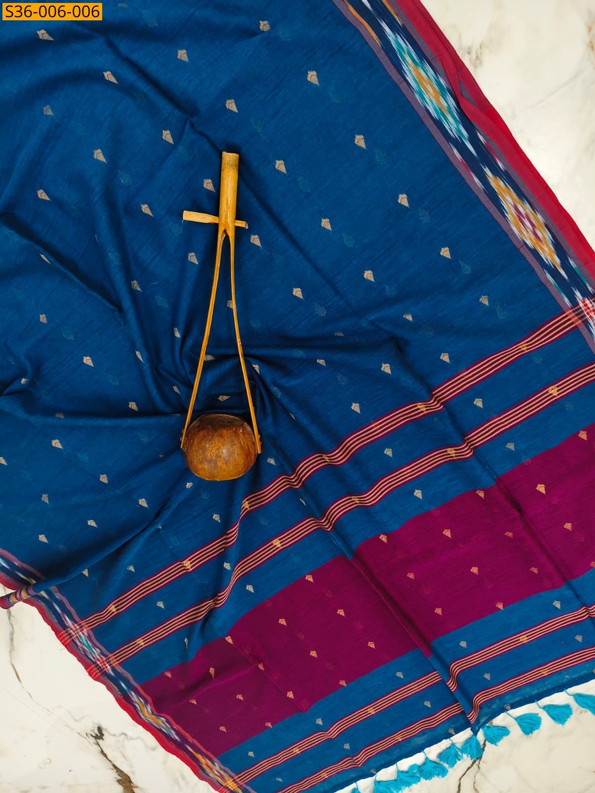Rama Blue Fancy Bengal Cotton Saree
