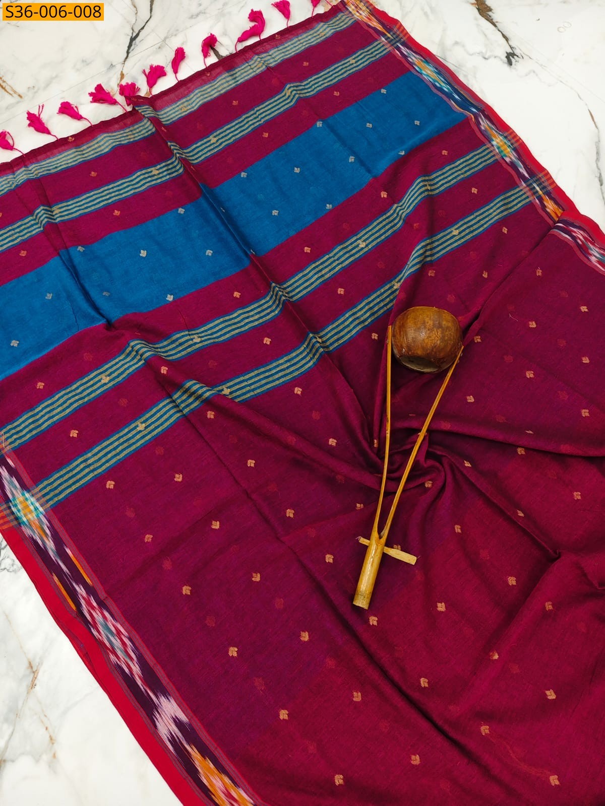 Red Fancy Bengal Cotton Saree