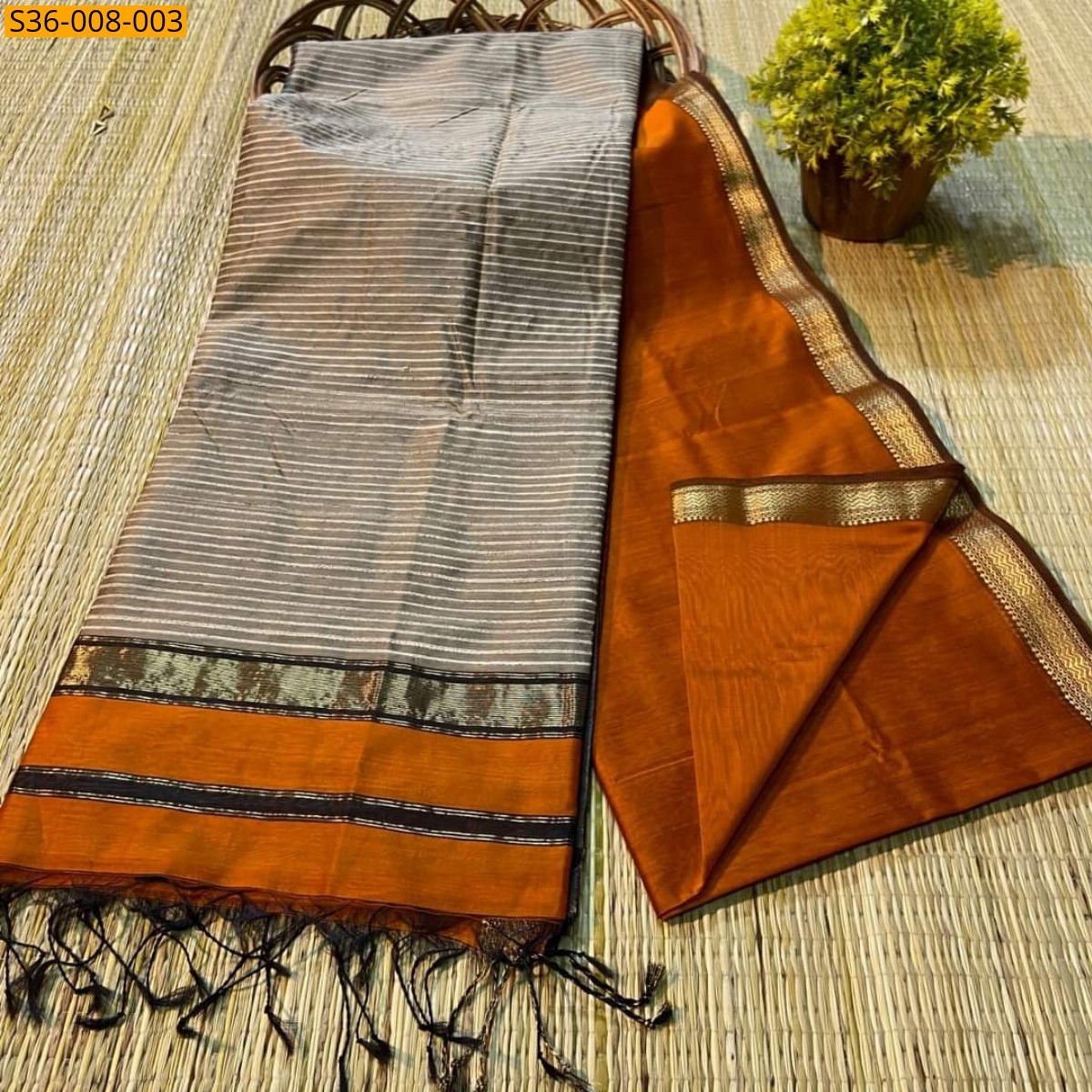Orange Fancy Soft Cotton Silk Saree