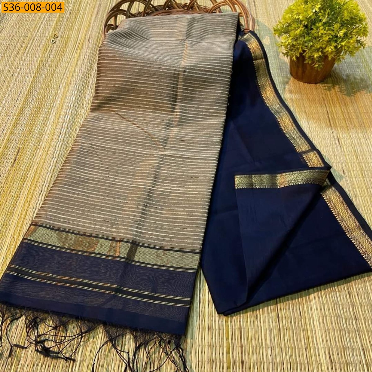 Navy Blue Fancy Soft Cotton Silk Saree