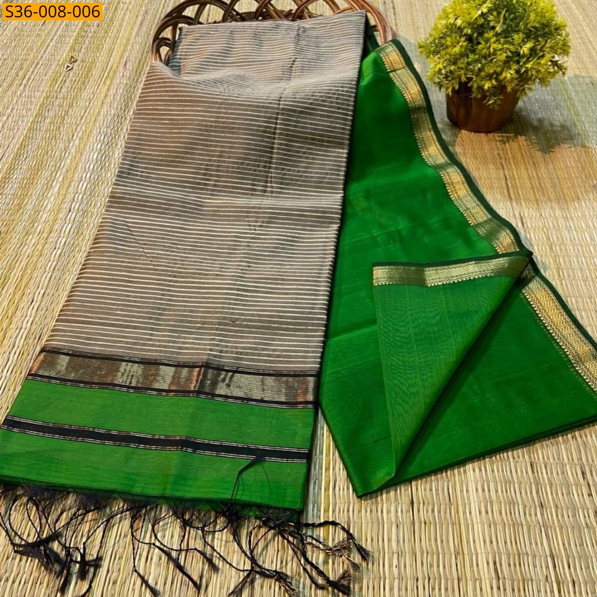 Green Fancy Soft Cotton Silk Saree
