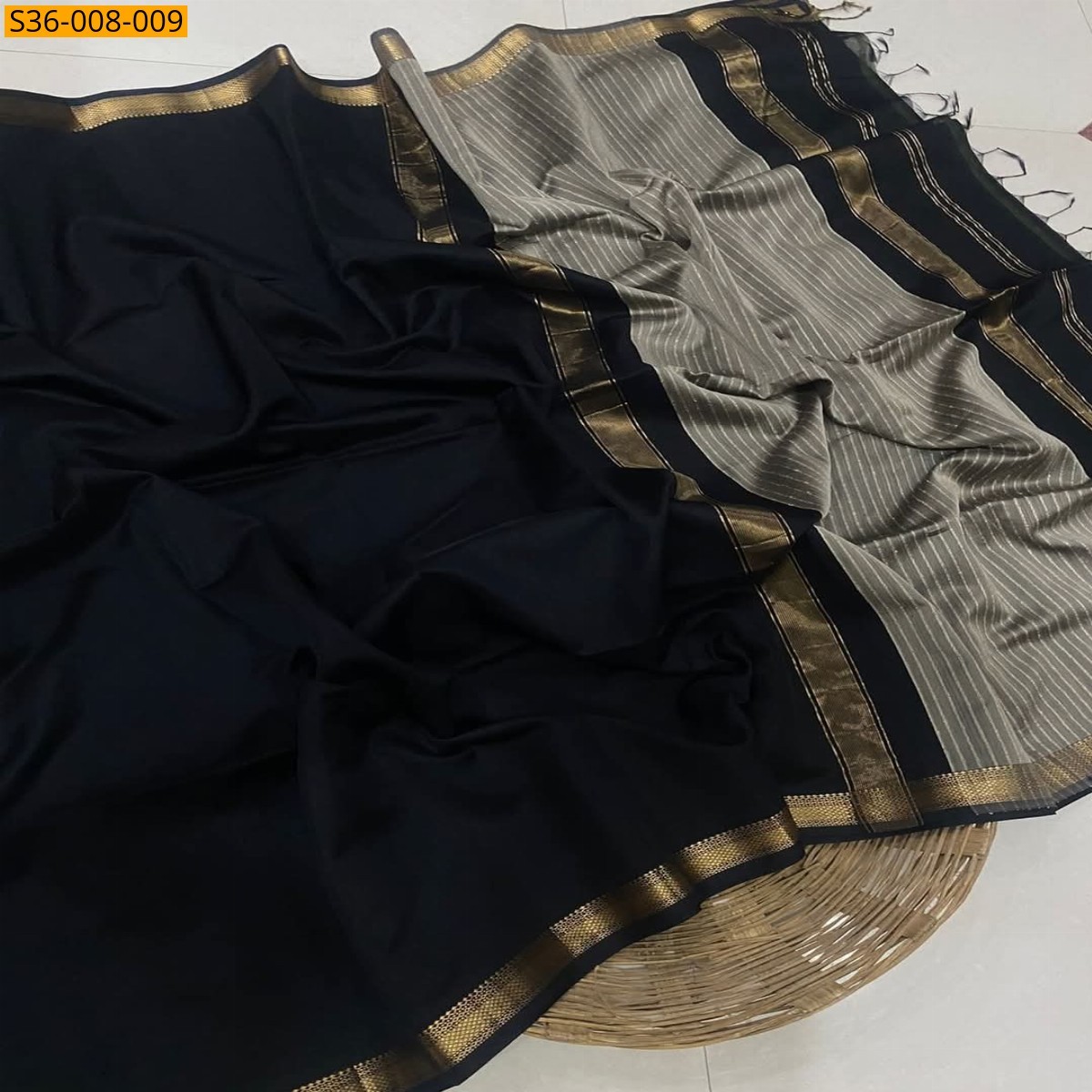 Black Fancy Soft Cotton Silk Saree