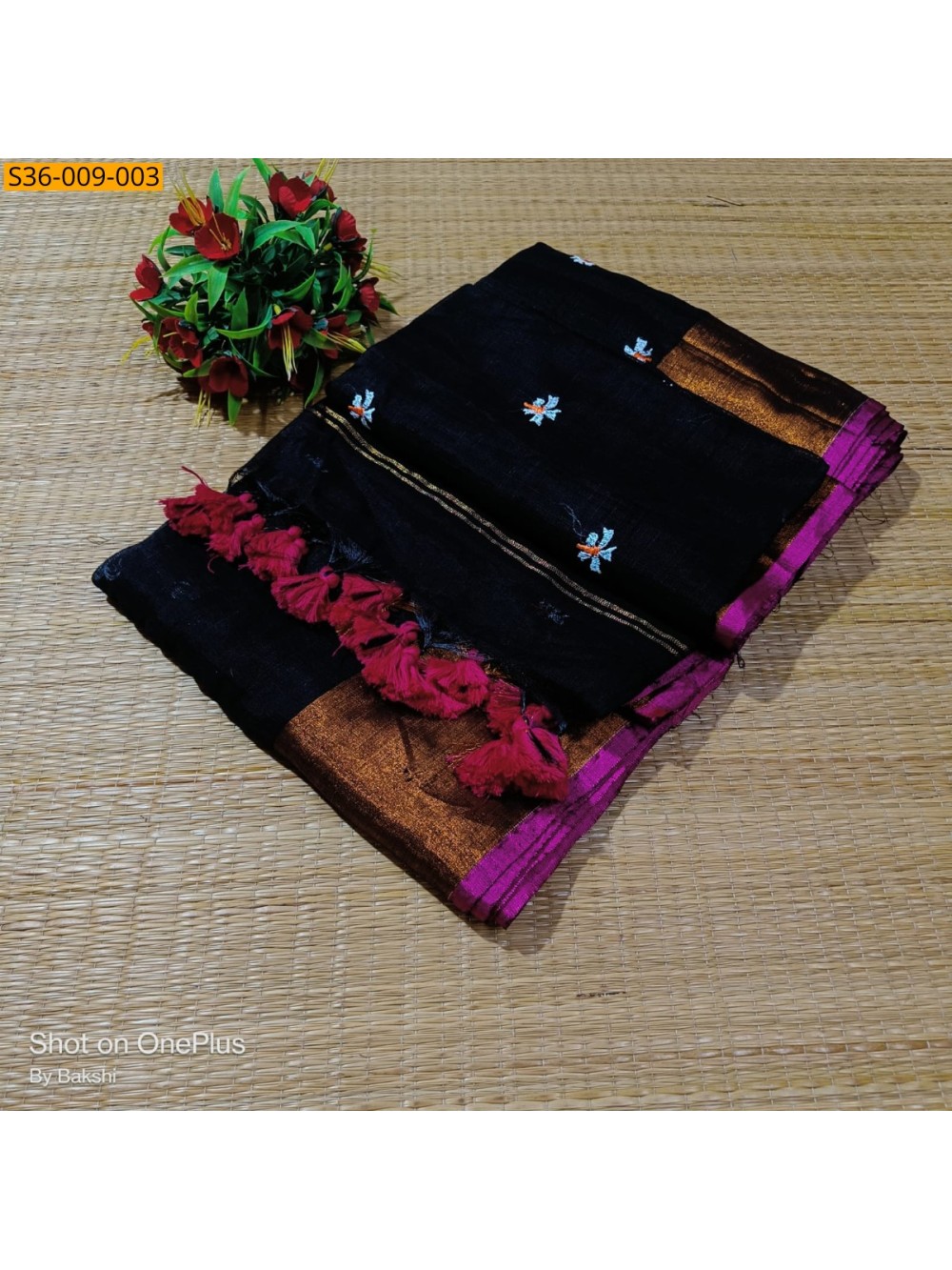 Fancy Slub Khadi Embroidery Saree