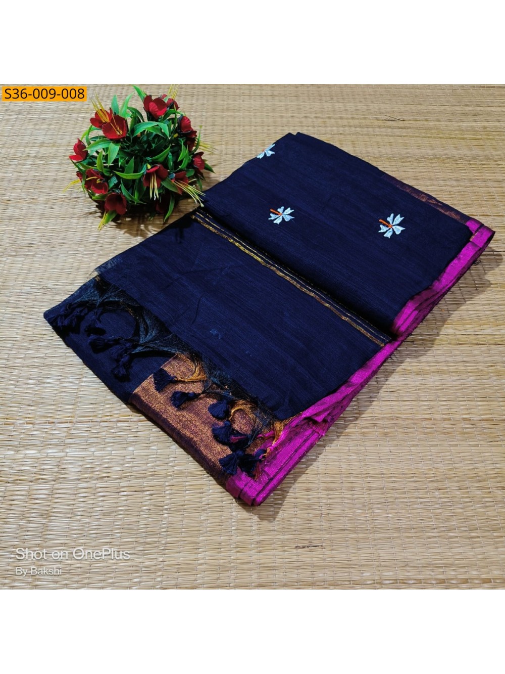 Fancy Slub Khadi Embroidery Saree