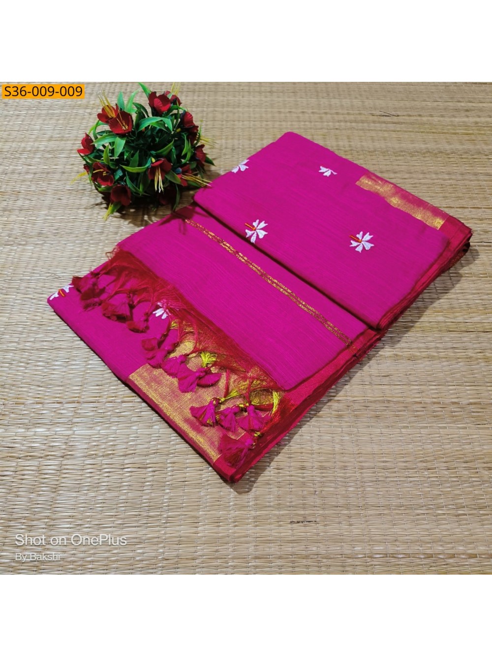 Fancy Slub Khadi Embroidery Saree