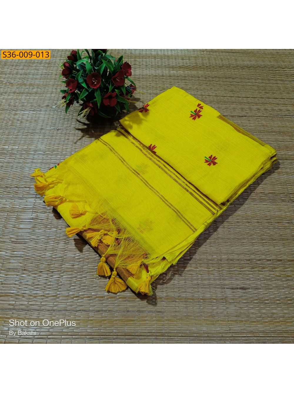 Fancy Slub Khadi Embroidery Saree