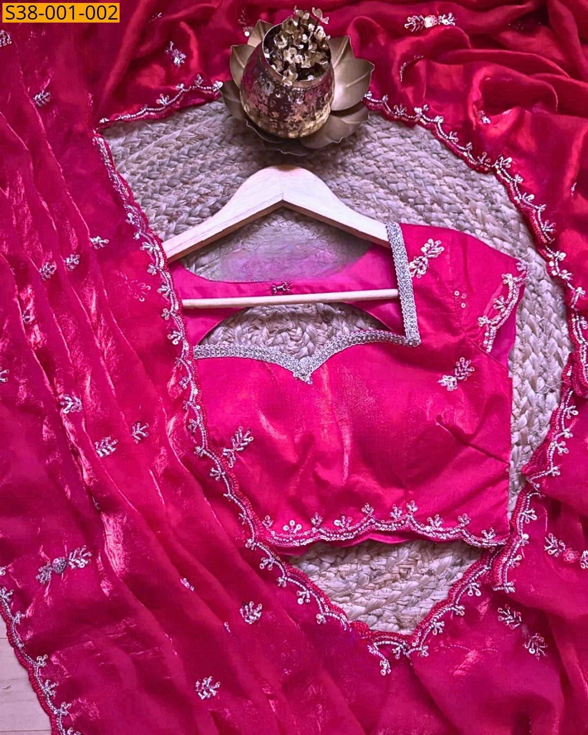 Pink Fancy Satin chiffon Saree