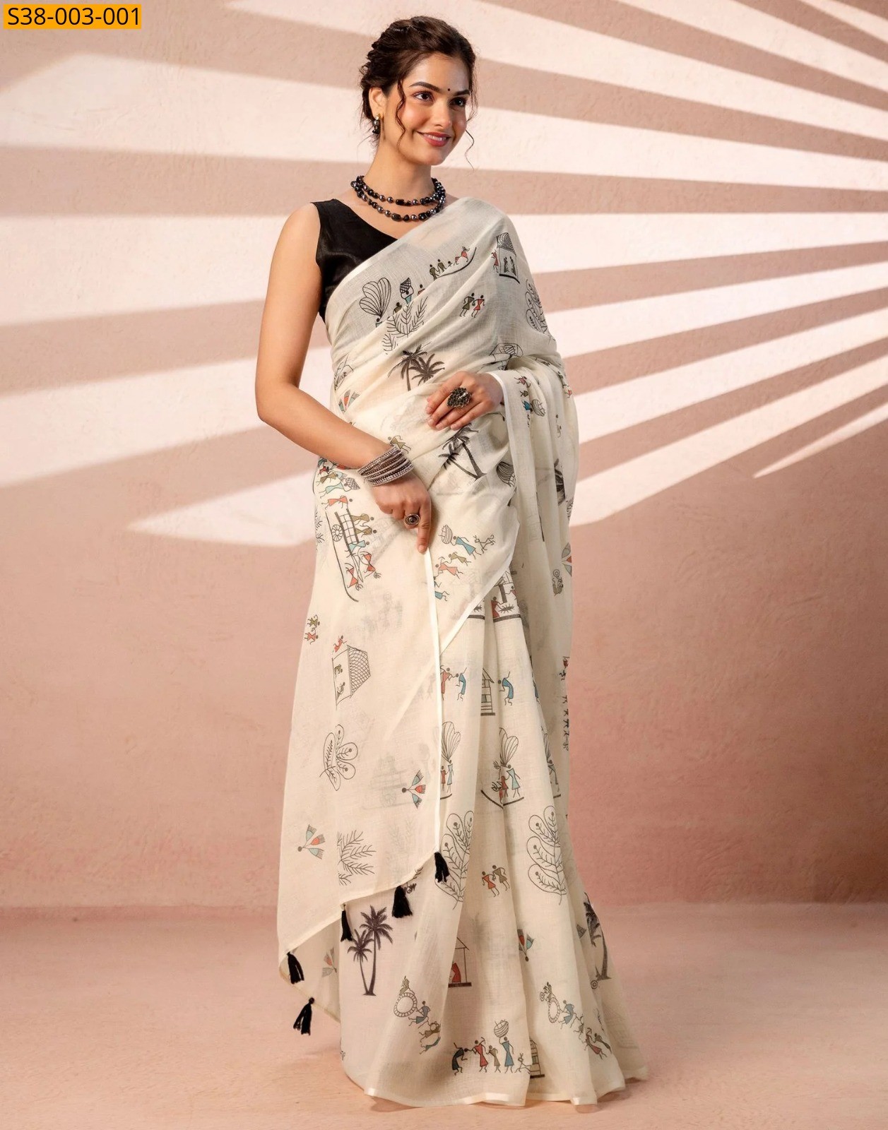 Off White Fancy  Soft Linen Cotton Saree