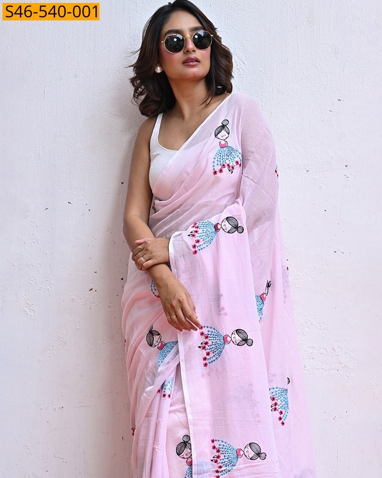 Pink Fancy Soft Chanderi Cotton Saree