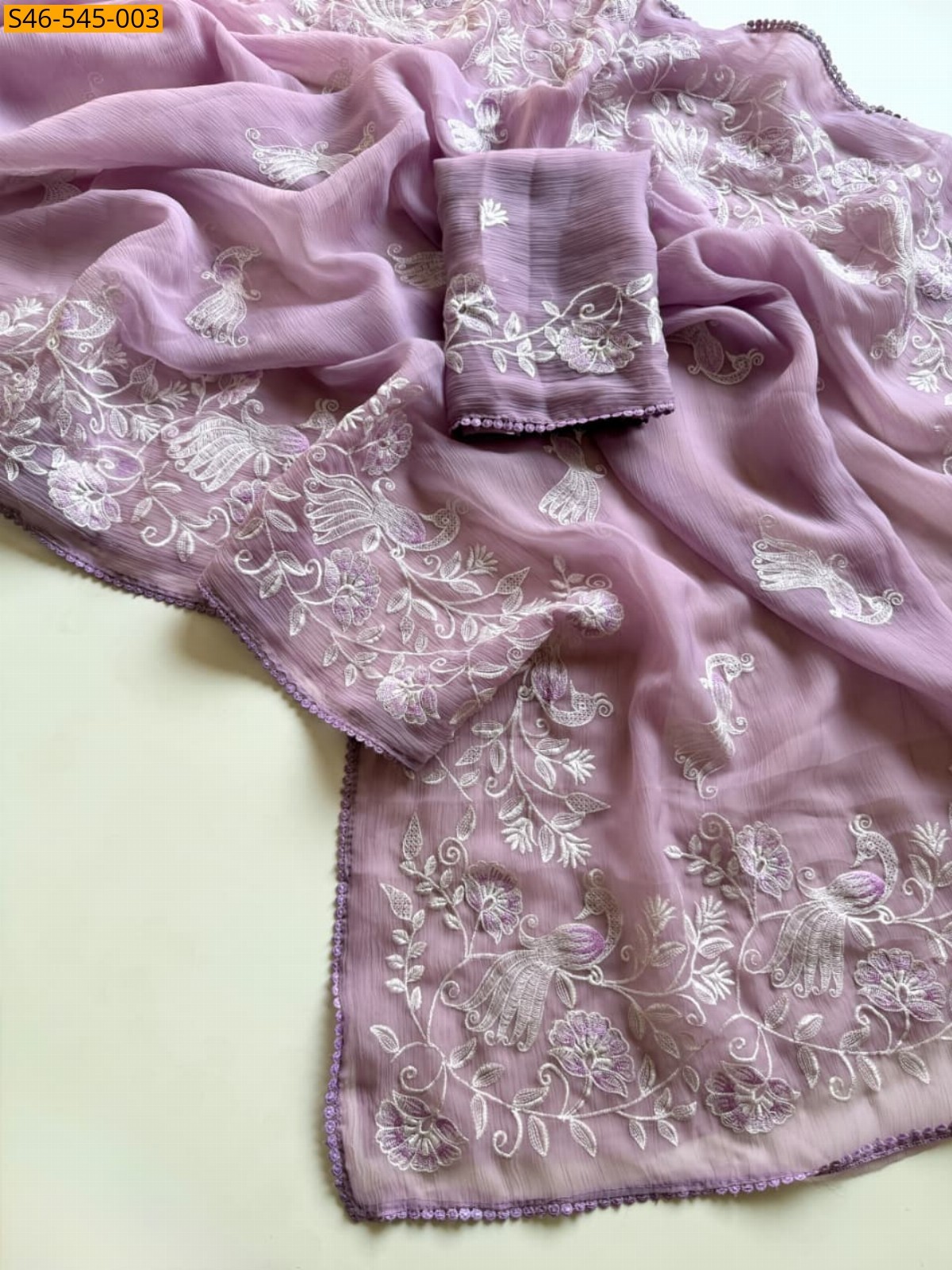 Light Lavendar Vari Chiffon Saree