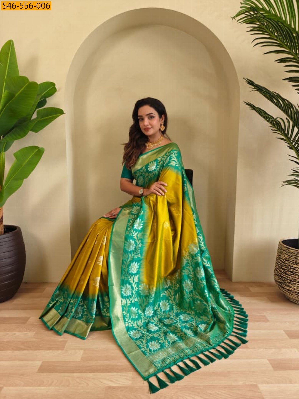 Lemon Yellow Premium Dual tone silk sarees