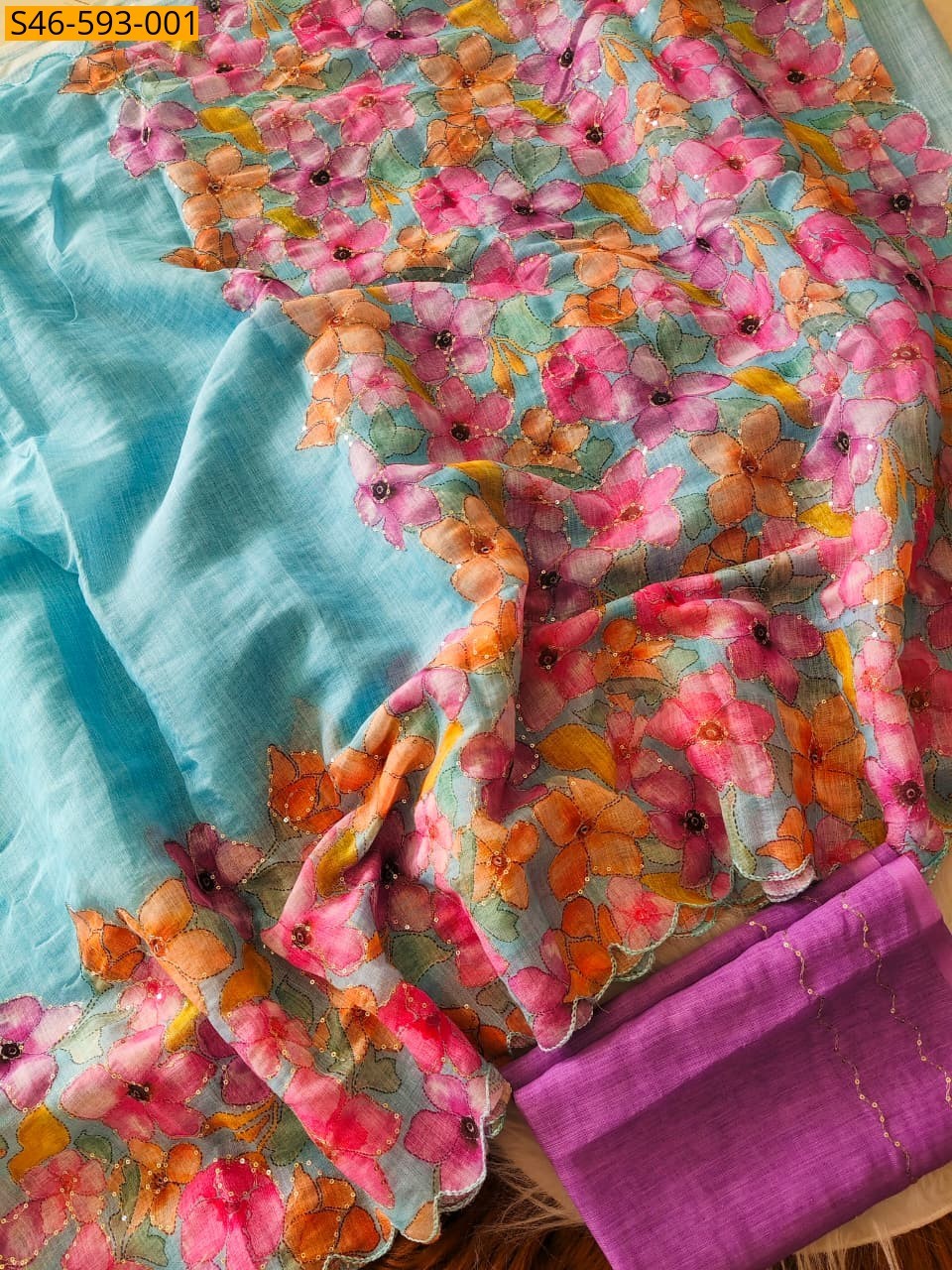 Sky Blue Fancy Linen Digital Print Saree