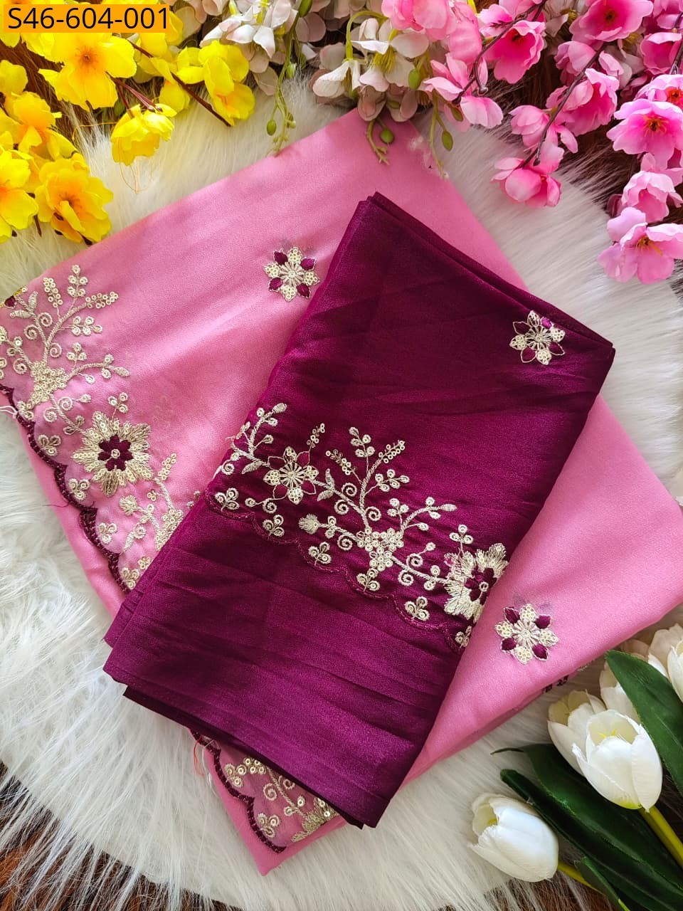 Pink Fancy star georgette saree
