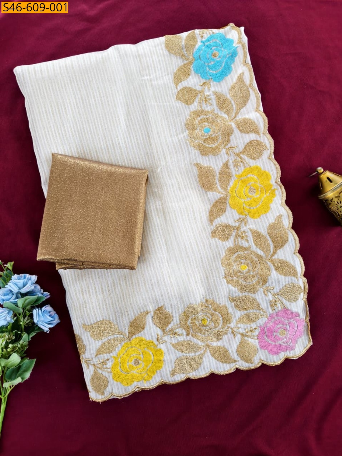 White Fancy zari lining tussar saree