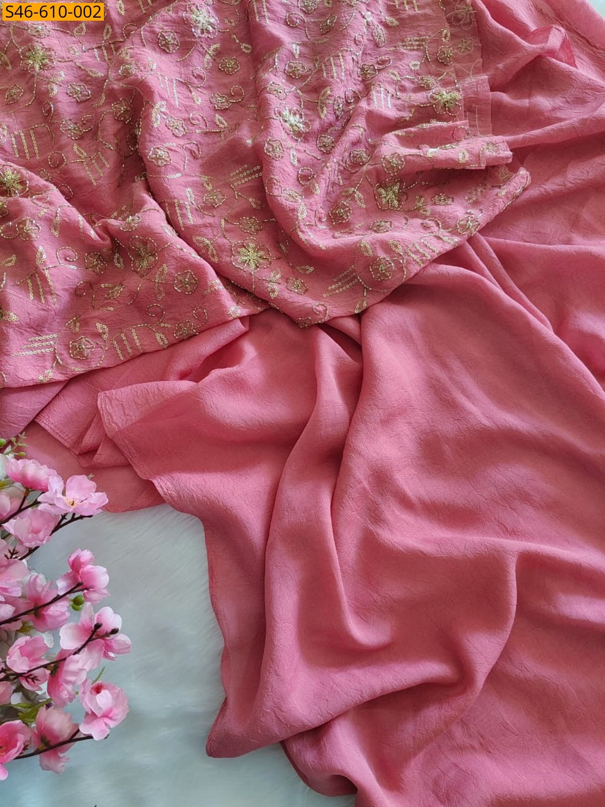 Fancy Rangoli Crush Saree - Light Pink