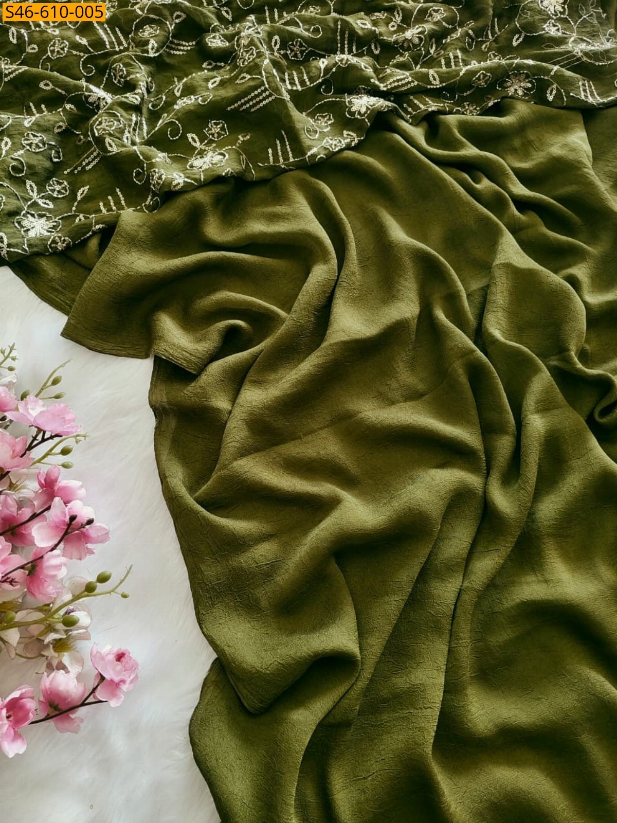 Green Fancy Rangoli Crush Saree