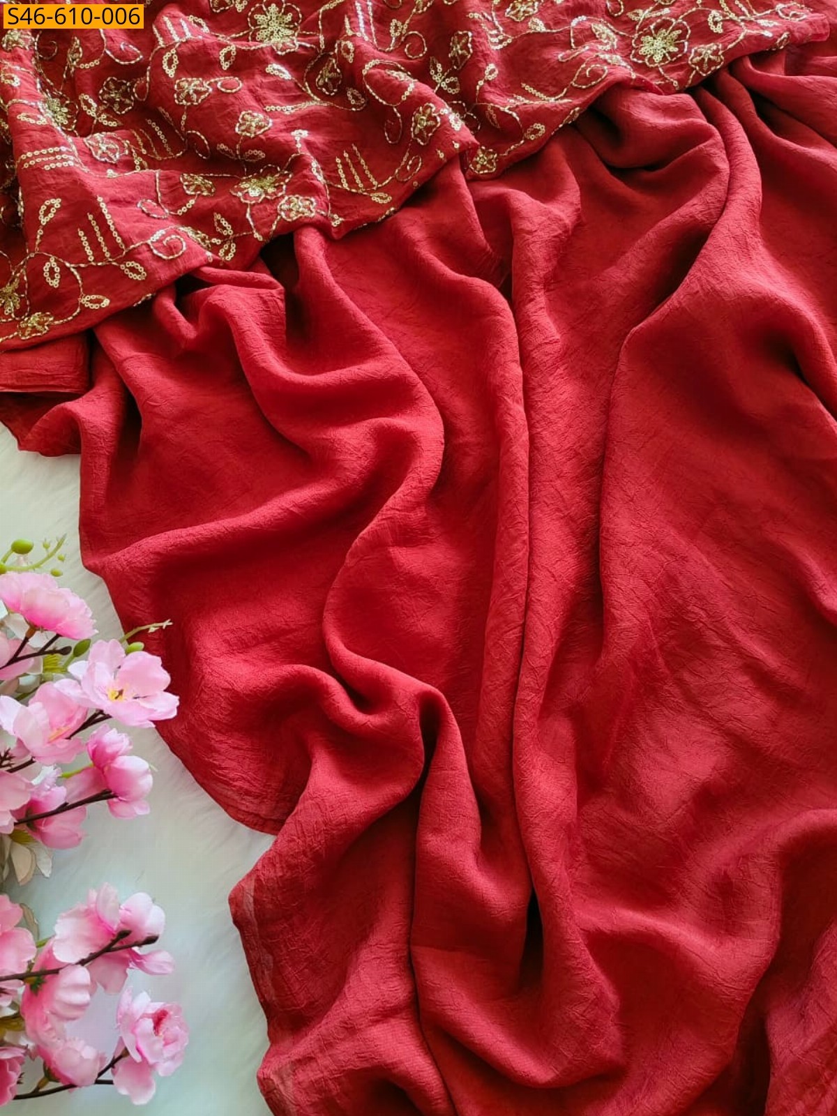Red Fancy Rangoli Crush Saree