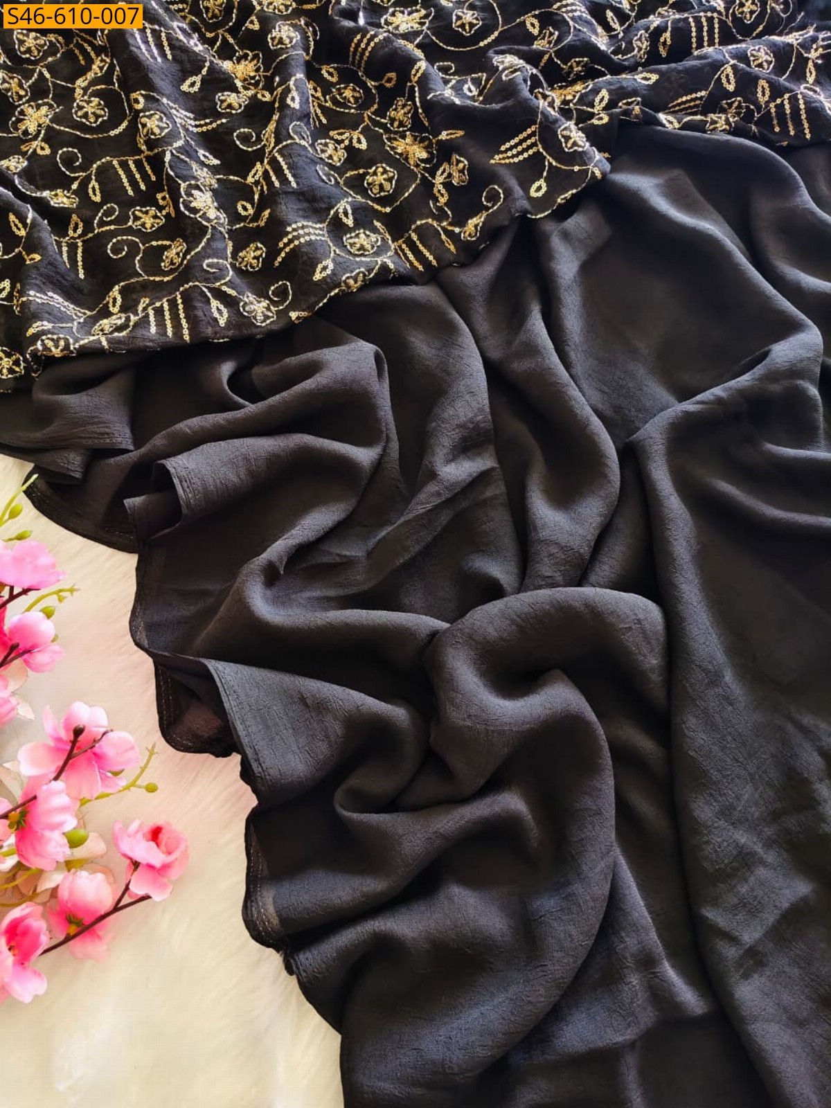 Black Fancy Rangoli Crush Saree