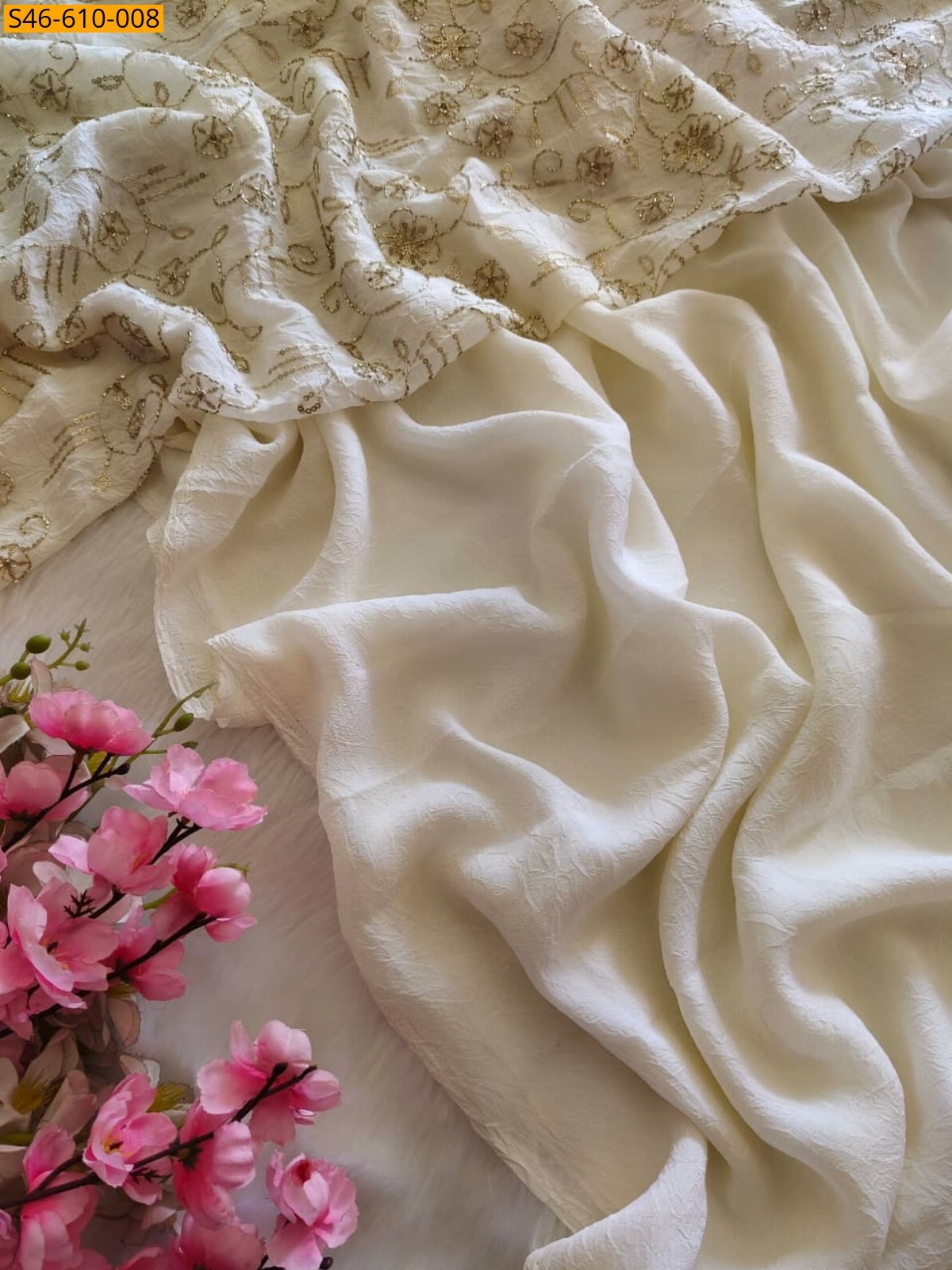 White Fancy Rangoli Crush Saree