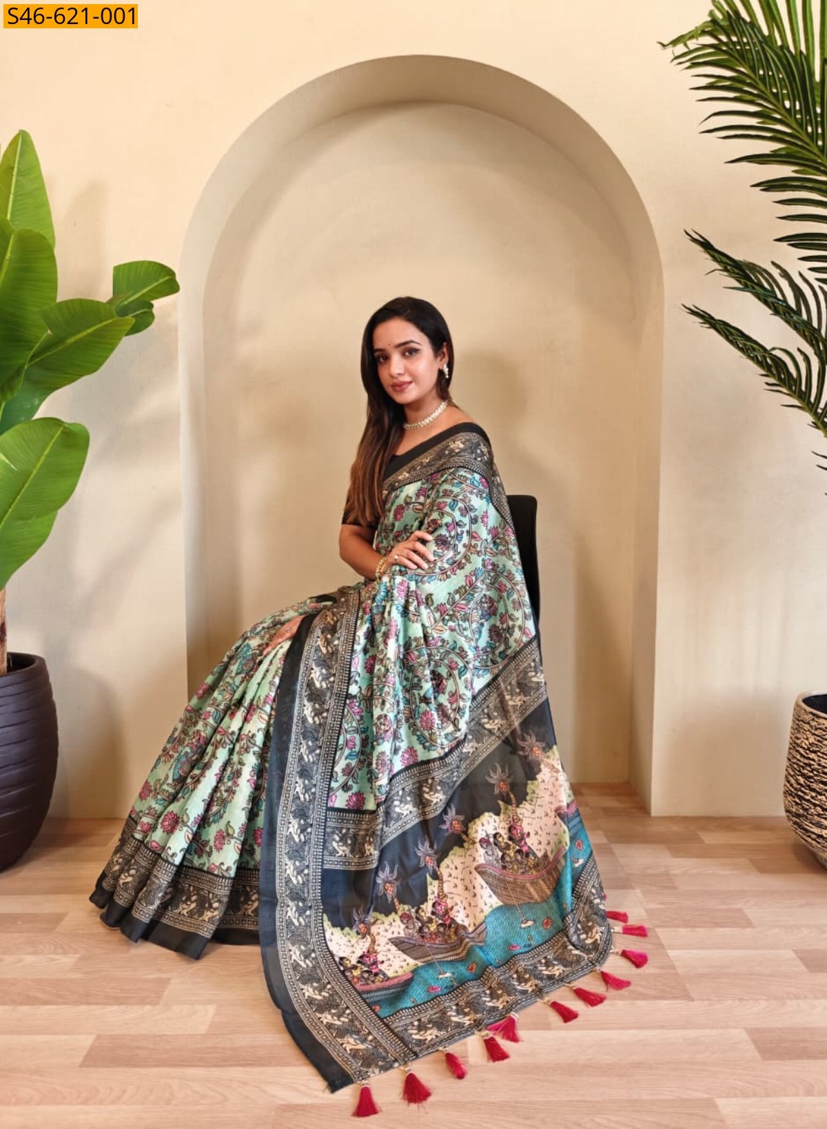 Mint Green Fancy Soft Chanderi Cotton Saree
