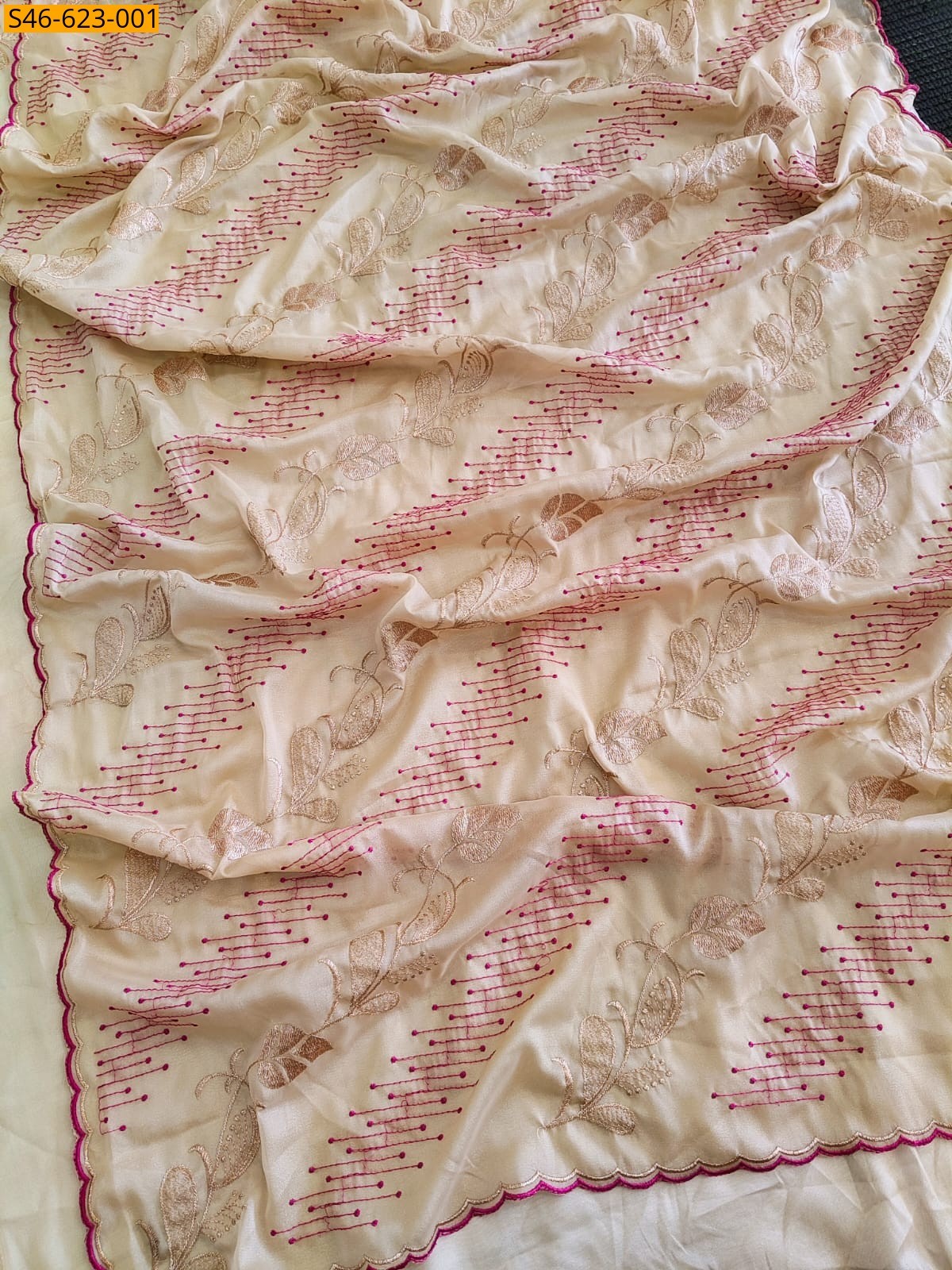 Beige Fancy Star Georgette Saree