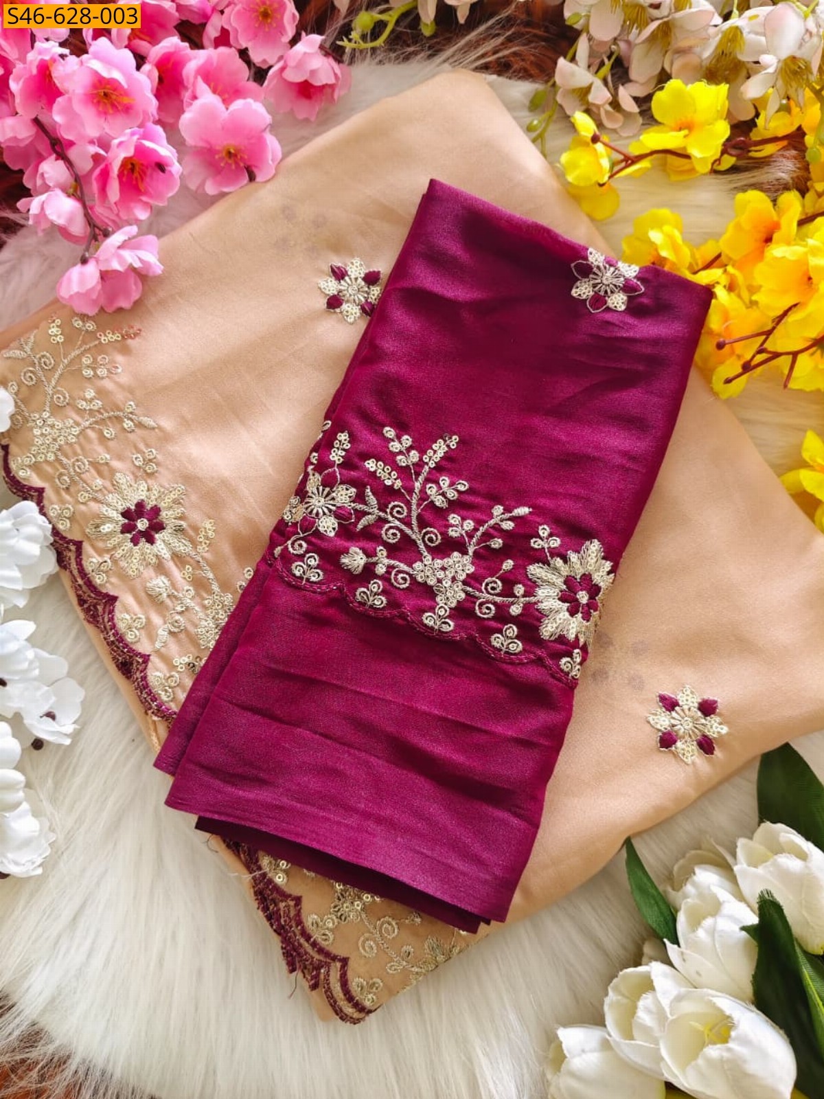 Peach Fancy Star Georgette Saree