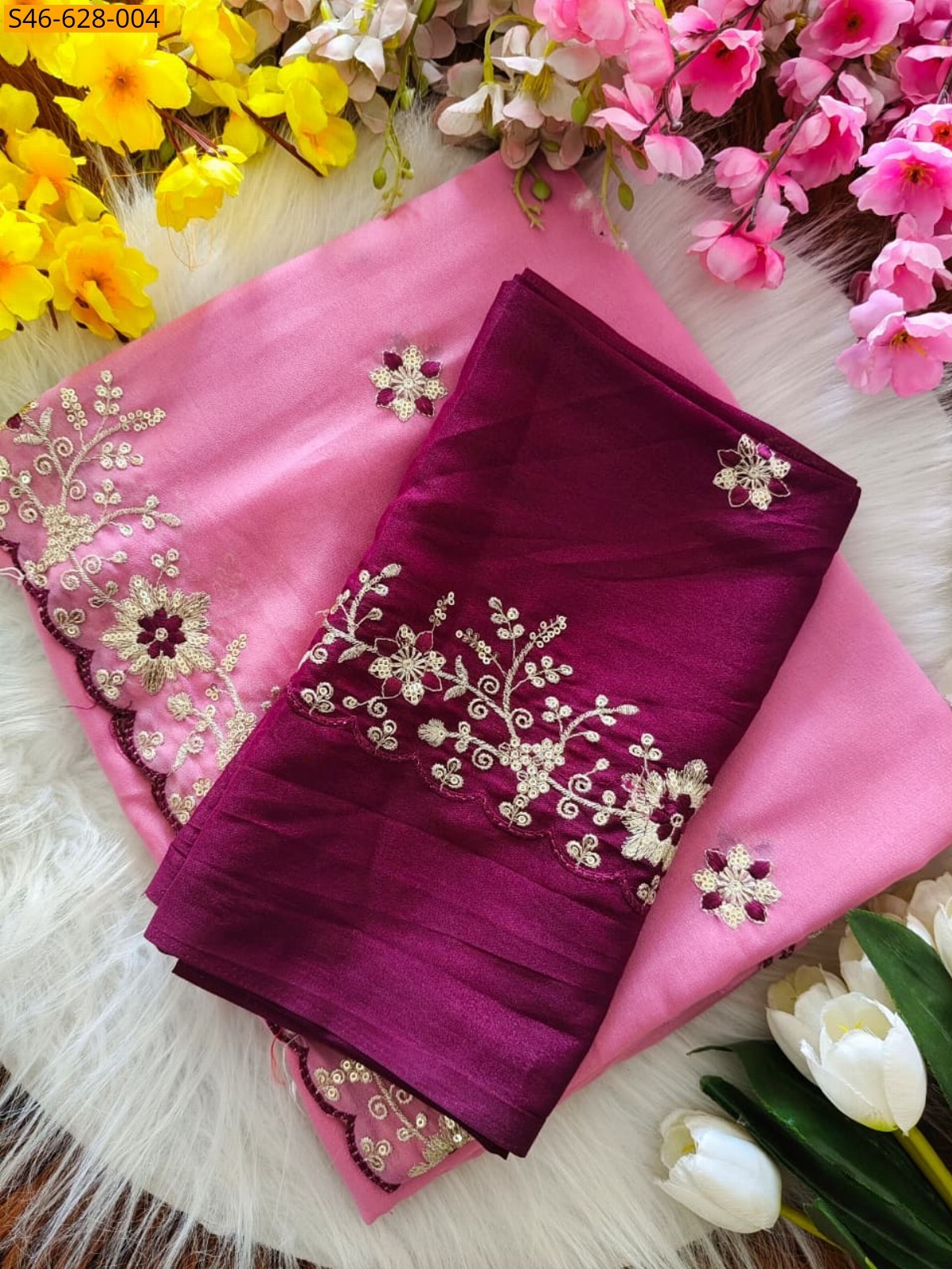 Pink Fancy Star Georgette Saree