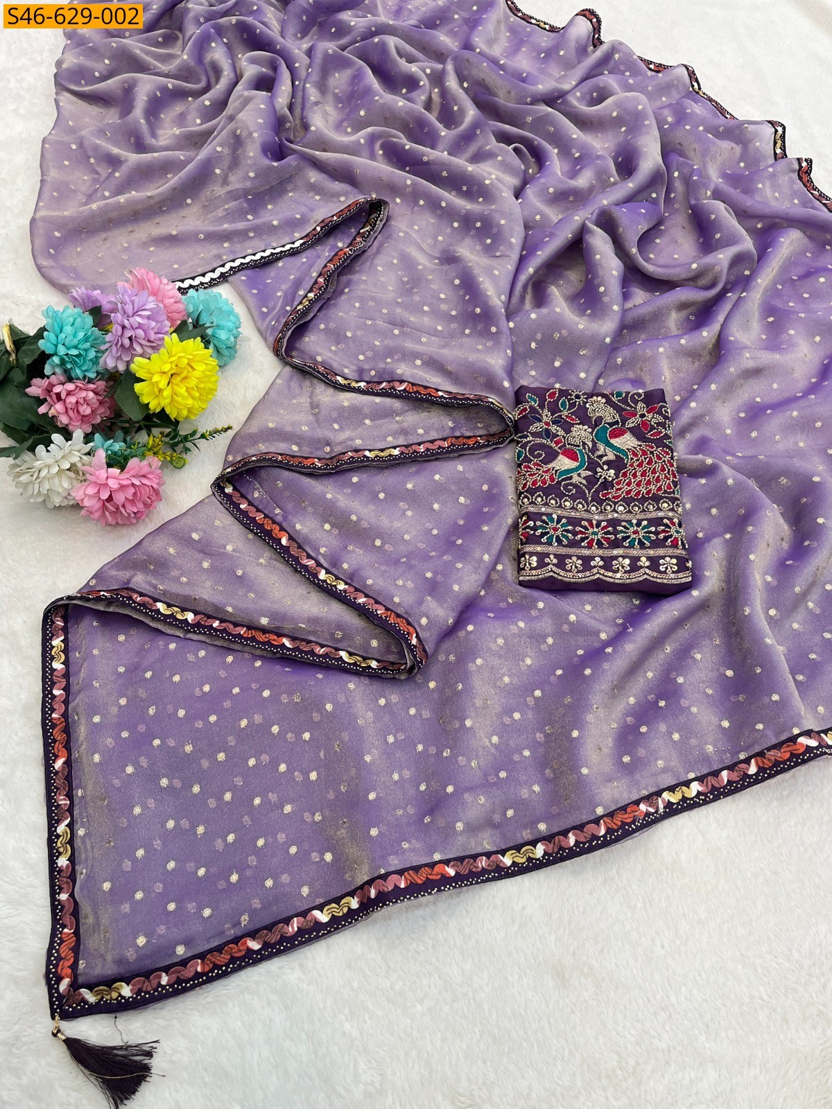 Lavender Fancy Moss Silk Saree