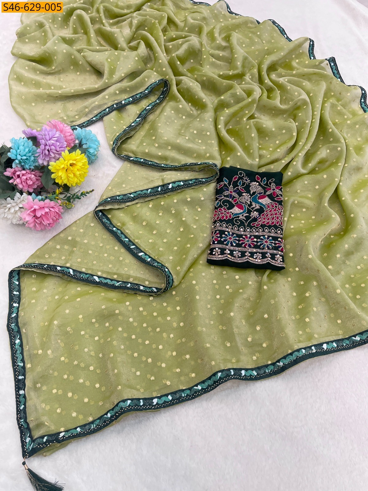 Green Fancy Moss Silk Saree