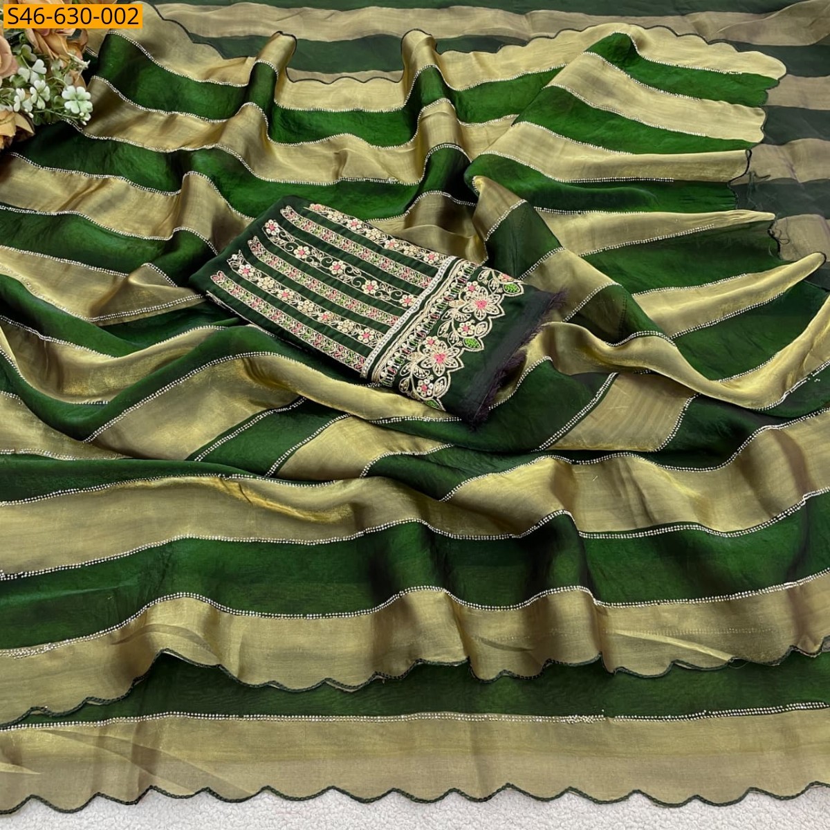 Green Fancy Satin Patta Saree