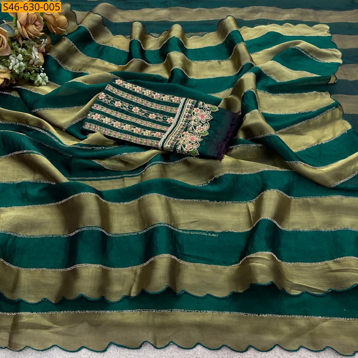 Green Fancy Satin Patta Saree