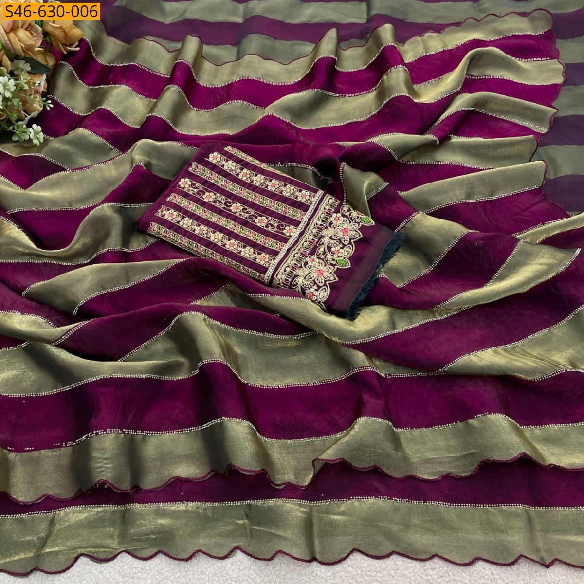 Magenta Fancy Satin Patta Saree