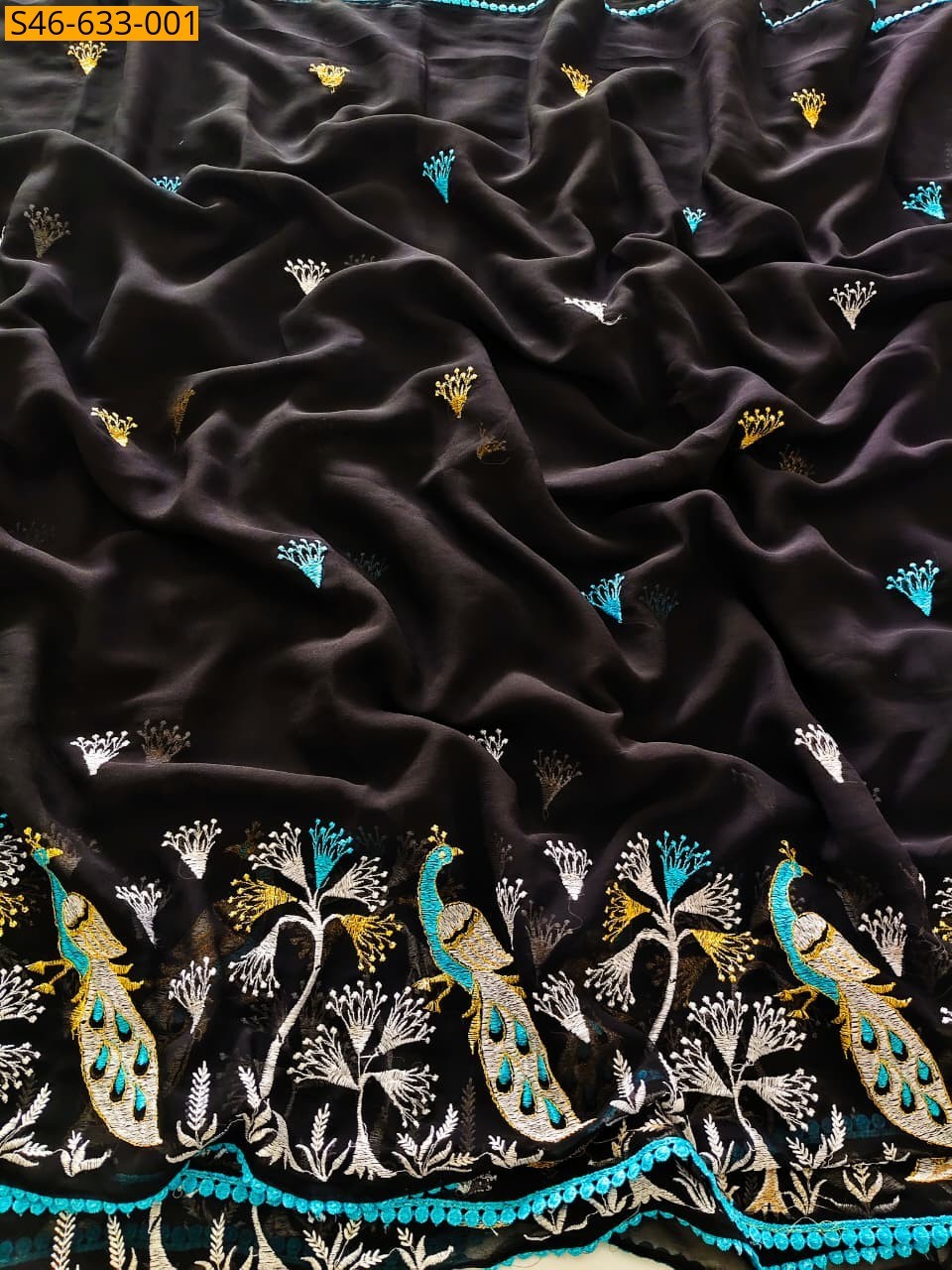 Black Fancy Black Blooming Georgette Saree